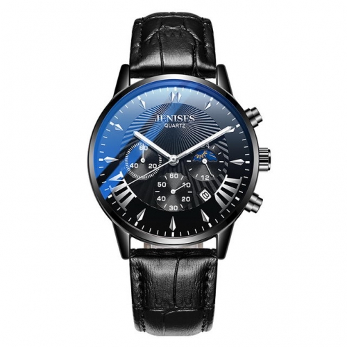 JENISES leather strip student popular luminous waterproof calendar display quartz men's watch