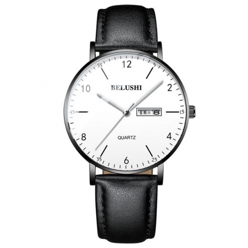 BELUSHI simplicity dial leather strip luminous waterproof calendar display quartz men's watch