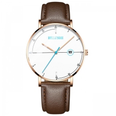 BELUSHI leisure simplicity dial leather strip luminous waterproof calendar display quartz men's watch