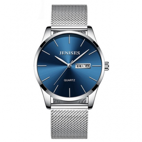 JENISES elegant simplicity dial waterproof Milanese steel band calendar display quartz men's watch