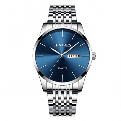 JENISES elegant simplicity dial waterproof steel band calendar display quartz men's watch