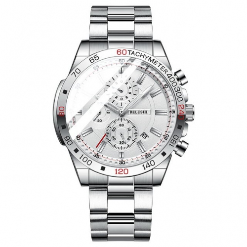 BELUSHI fashion business sport multifunction luminous waterproof steel band quartz men's watch