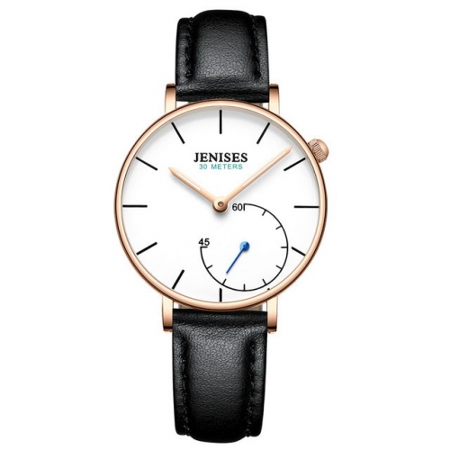 JENISES simplicity independent seconds dial luminous waterproof leather strip quartz ladies watch