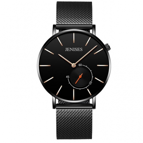 JENISES Nordic simplicity dial independent seconds pointer waterproof Milanese steel band quartz men's watch