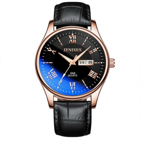 JENISES Roman scale simplicity dial luminous waterproof leather strap quartz men's watch