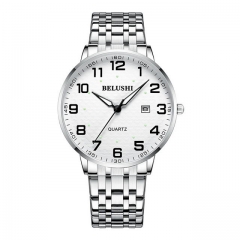 BELUSHI silver middle-aged lovers classical simplicity dial luminous waterproof quartz men's watch