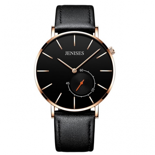 JENISES Nordic simplicity dial independent seconds pointer waterproof leather strap quartz men's watch