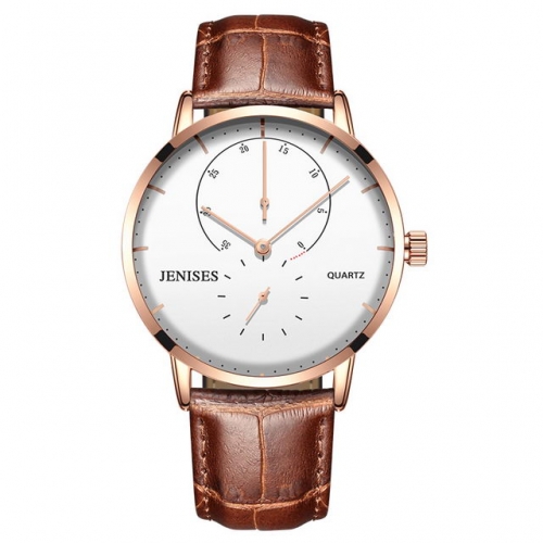 JENISES personality simplicity dial waterproof leather strap quartz men's watch