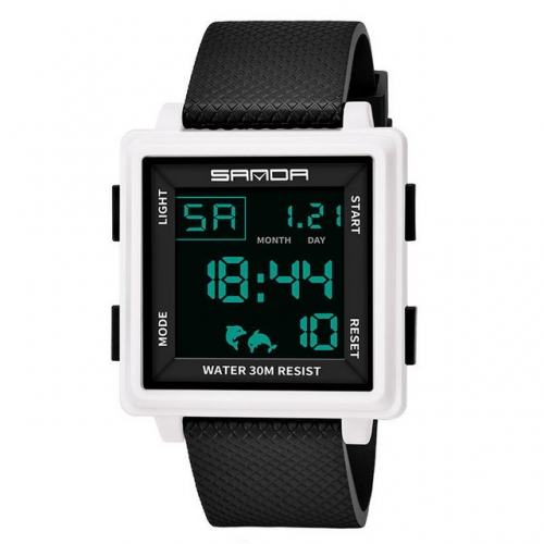 SANDA personality square dial trendy multifunction sport waterproof electronic men's watch