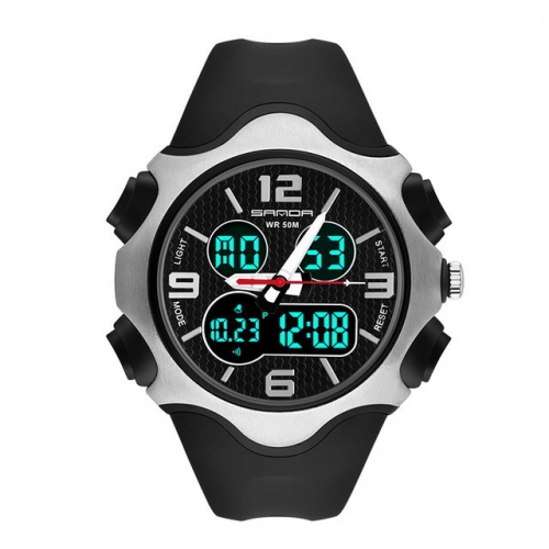 SANDA personality stereo dial digital and pointer display multifunction waterproof electronic men's watch