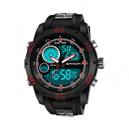 SANDA textured dial digital and pointer display multifunction luminous waterproof electronic men's watch