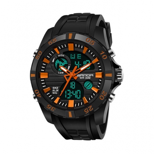 SANDA lovers fashion multifunction digital and pointer display luminous waterproof electronic men's watch