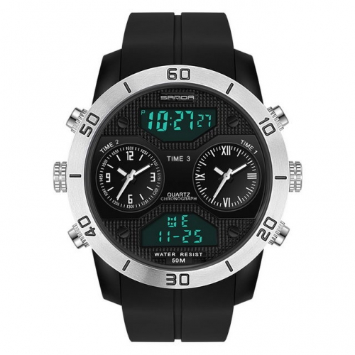 SANDA big eyes dial outdoor sport multifunction waterproof alarm clock electronic men's watch