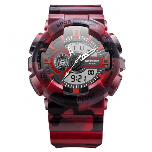 SANDA camouflage digital and pointer display outdoor sport waterproof electronic men's watch