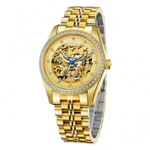 CADISEN Gold automatic mechanical watch with hollowout set with diamond for men