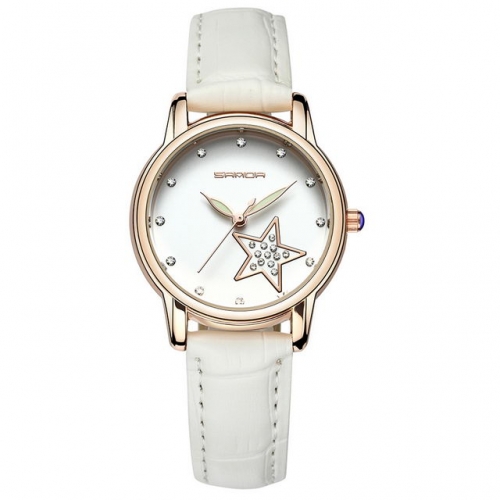 SANDA star pattern diamond inlaid simplicity dial leather strap waterproof quartz ladies watch