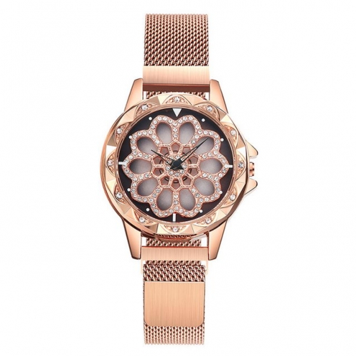 SANDA steel net band luxury diamond inlaid hollowed rotatable dial waterproof quartz ladies watch