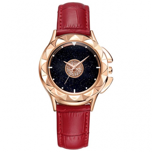 SANDA starry sky rotatable dial trendy leather strap waterproof quartz ladies watch