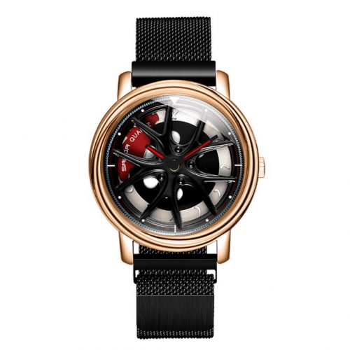 SANDA wheel styling rotatable dial Milan steel band magnet clasp waterproof quartz men's watch