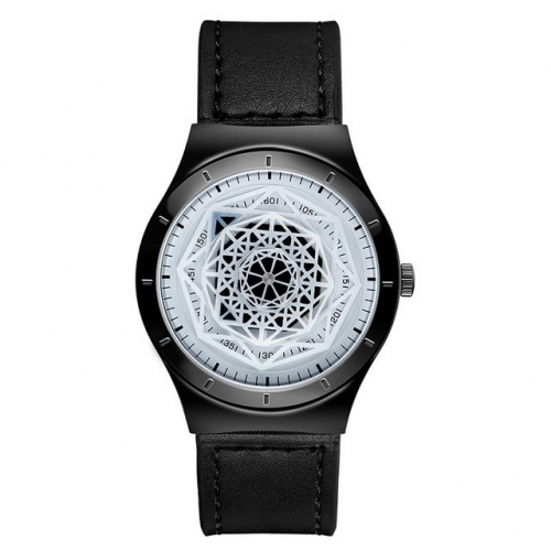 SANDA geometric turntable simplicity dial leather strap waterproof quartz men's watch