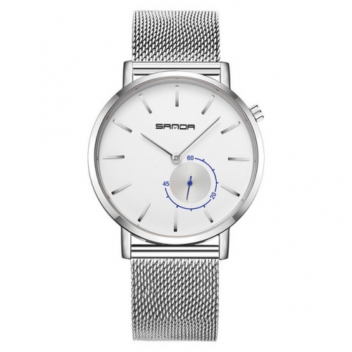 SANDA independent seconds dial simplicity leisure steel net band waterproof quartz men's watch