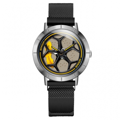 SANDA personality rotatable dial sport leisure Milan steel band magnet clasp waterproof quartz men's watch