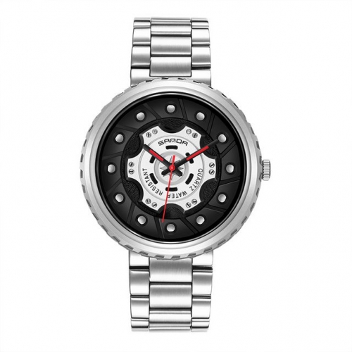SANDA stereo wheel styling dial steel band leisure waterproof quartz men's watch