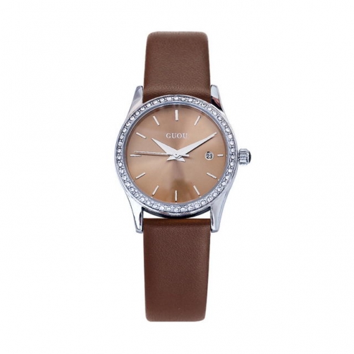 GUOU Quartz watch calendar small dial watch real belt ladies watch wholesale