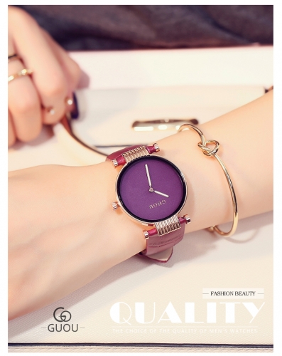 GUOU European and American fashion watch without scale simple leather strap women's watch