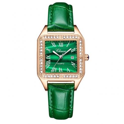 CHENXI Hot Selling Small Square Watch Ladies Leather Fashion Waterproof Watch Malachite Green Student Watch Small Green Watch