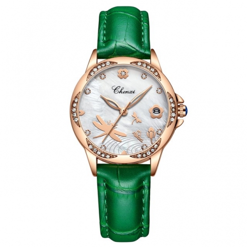 CHENXI Ladies Fashion Waterproof Quartz Watch Crystal Calendar Shell Dial Watch