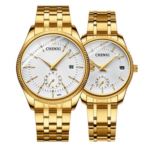 CHENXI Couple Business Lover Watch Two-Needle Half Watch Calendar Christmas Watch