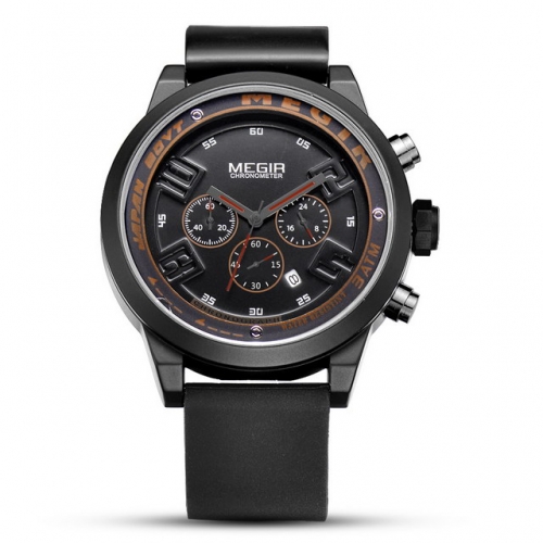 MEGIR Fashion Silicone Band Watch Sports Luminous Calendar Watch Large Dial Men's Quartz Watch