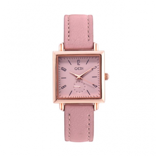 GEDI Retro Square Dial Fashion Waterproof Simplicity Leather Strap Quartz Ladies Watch