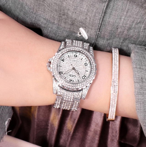 GEDI Luxury Diamond Inlaid High-grade Elegant Steel Band Waterproof Quartz Ladies Watch