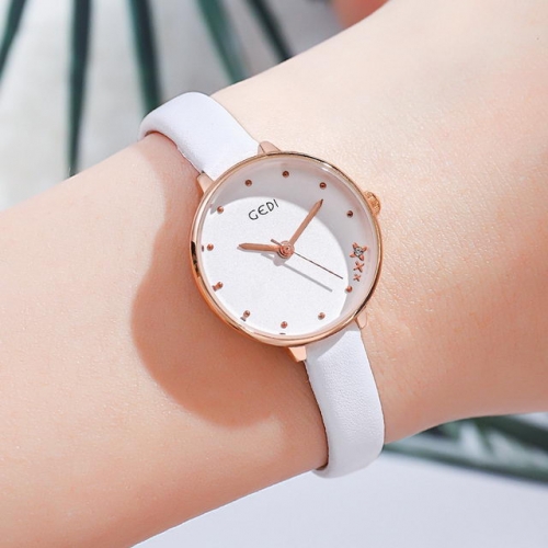 GEDI Literary Style Fashion Student's Versatile Leather Band Waterproof Quartz Ladies Watch