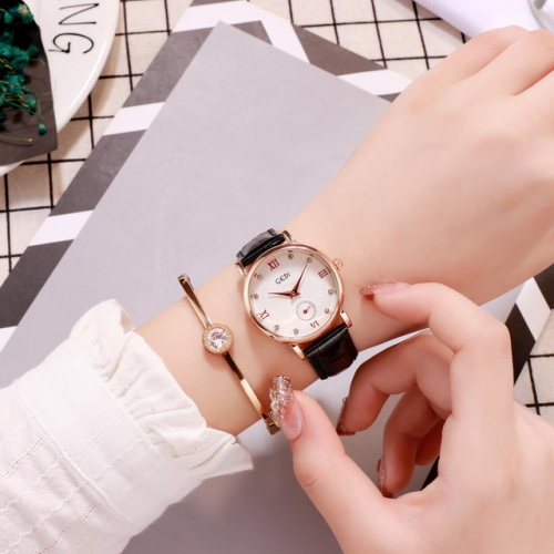 GEDI Textured Dial Diamond Scale Simplicity Fashion Korean Style Waterproof Quartz Ladies Watch