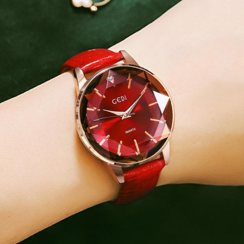 GEDI Retro Elegant Style Diamond Inlaid Student's Waterproof Leather Strap Quartz Ladies Watch