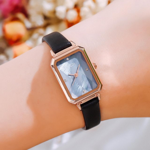 GEDI Leather Strap Textured Diamond Pattern Dial Light Luxury Diamond Scale Waterproof Quartz Ladies Watch