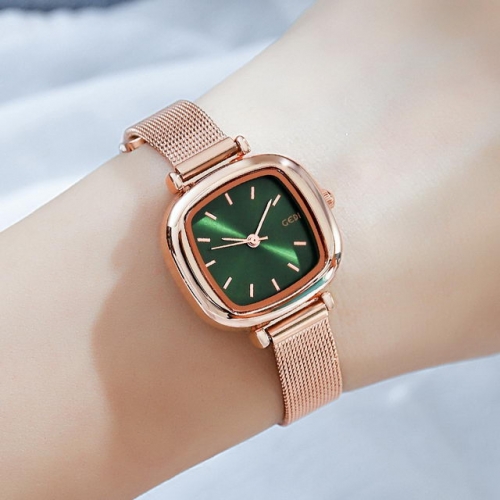 GEDI Steel Mesh Band Retro Small Square Dial Leisure Elegant Student's Waterproof Quartz Ladies Watch