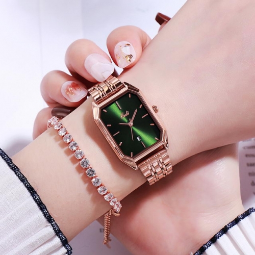 GEDI Calendar Display Korean Style Square Dial Fashion Waterproof Steel Band Quartz Ladies Watch