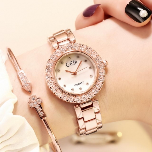 GEDI Diamond Inlaid Exquisite Dial High-grade Elegant Waterproof Quartz Ladies Watch