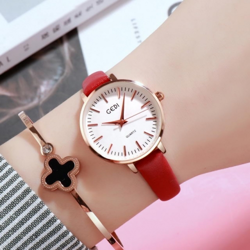 GEDI Student's Hot Sale Simplicity Scale Leisure Leather Belt Waterproof Quartz Ladies Watch