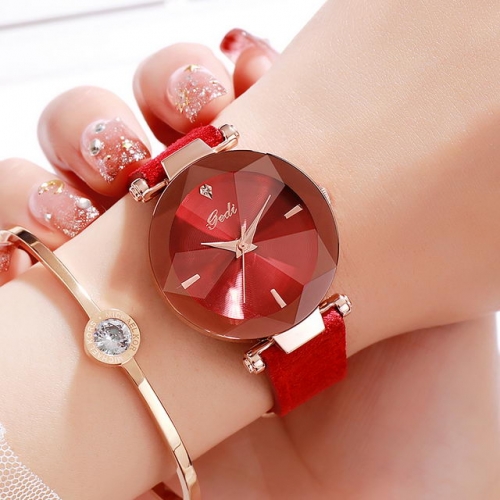 GEDI High-grade Leather Strap Texture Dial Hot Sale Student's Waterproof Quartz Ladies Watch