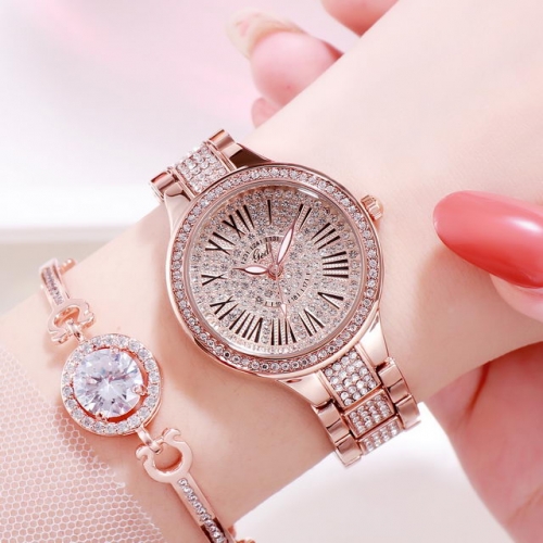 GEDI Luxury Diamond Inlaid Dial Fashion Steel Band Waterproof Quartz Ladies Watch