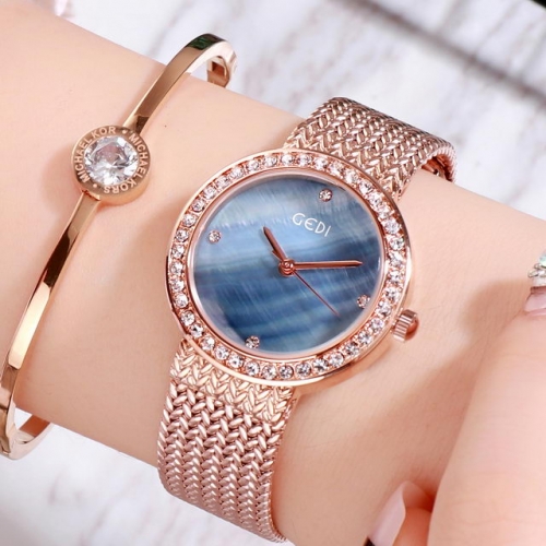 GEDI Exquisite Textured Steel Band Fashion Simplicity Diamond Inlaid Dial Quartz Ladies Watch