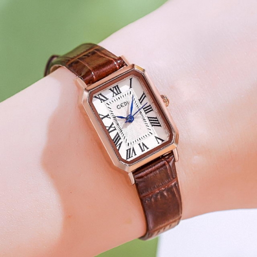 GEDI Retro Classical Square Dial Roman Scale Leather Strap Waterproof Quartz Ladies Watch