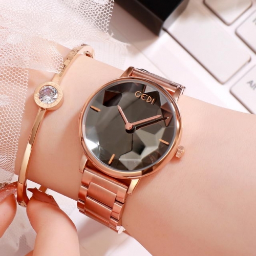 GEDI Versatile Hot Sale Waterproof Simplicity Diamond Cutting Mirror Quartz Ladies Watch