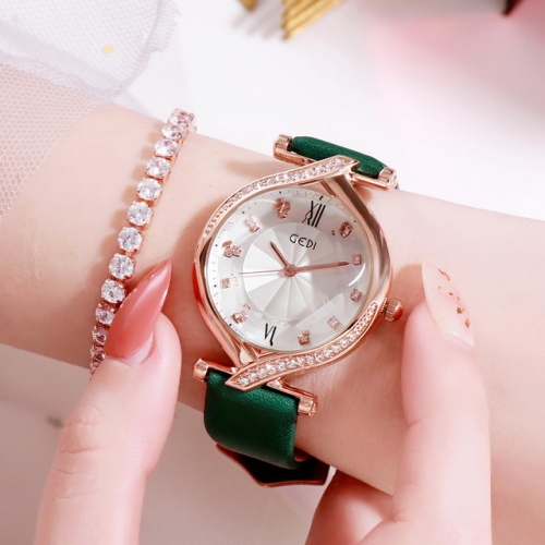 GEDI Korean Style Versatile Simplicity Diamond Inlaid Irregular Dial Quartz Ladies Watch