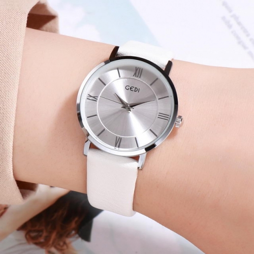 GEDI Leisure Leather Strap Waterproof Business Simplicity Dial Roman Scale Quartz Ladies Watch